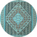 Round Medallion Light Blue Traditional Rug, tr227lblu