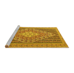 Sideview of Machine Washable Medallion Yellow Traditional Rug, wshtr227yw