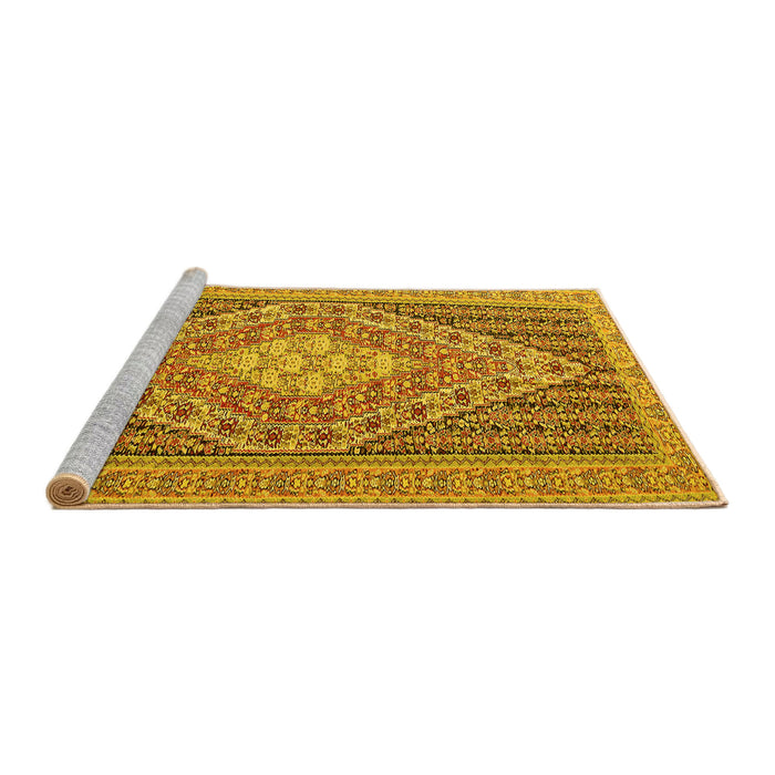 Sideview of Machine Washable Medallion Yellow Traditional Rug, wshtr227yw