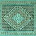 Square Machine Washable Medallion Turquoise Traditional Area Rugs, wshtr227turq