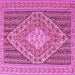 Square Machine Washable Medallion Pink Traditional Rug, wshtr227pnk