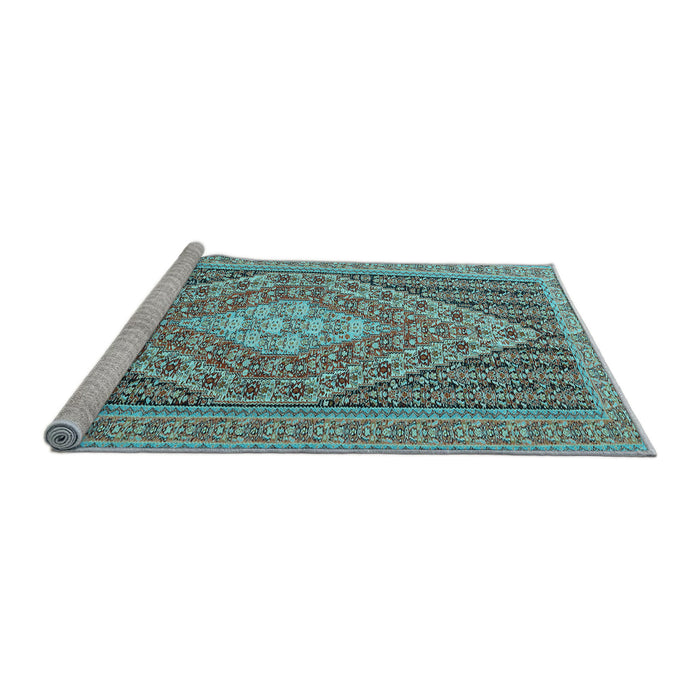 Sideview of Machine Washable Medallion Light Blue Traditional Rug, wshtr227lblu