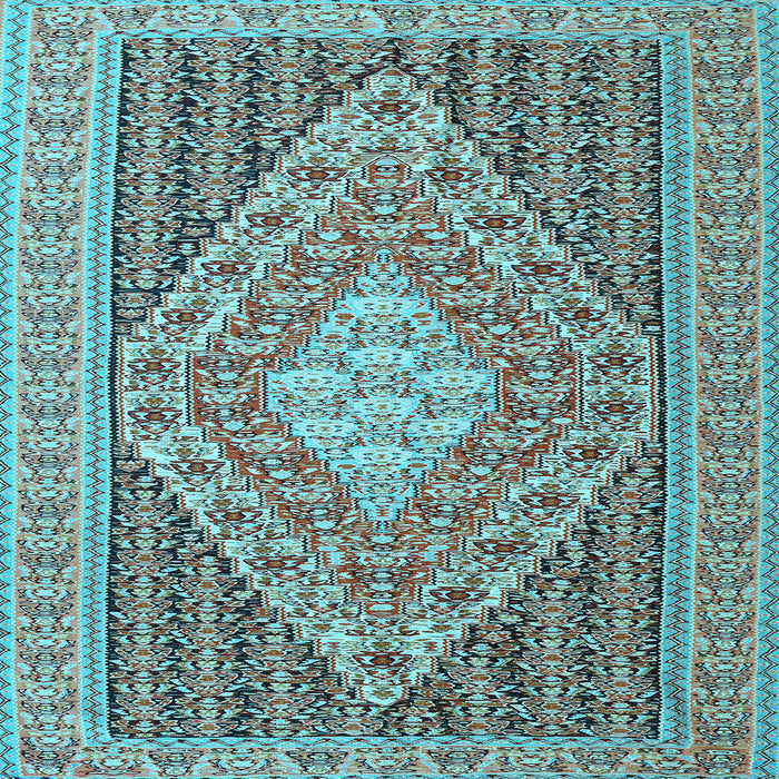 Square Machine Washable Medallion Light Blue Traditional Rug, wshtr227lblu