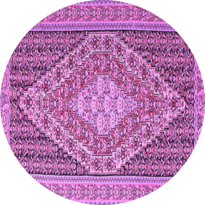 Round Machine Washable Medallion Purple Traditional Area Rugs, wshtr227pur