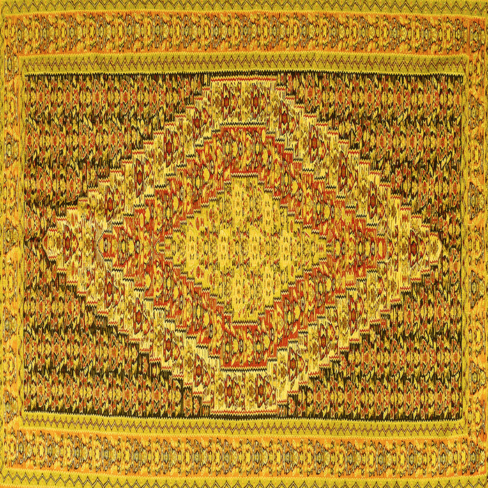 Square Machine Washable Medallion Yellow Traditional Rug, wshtr227yw