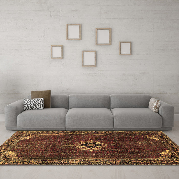 Machine Washable Persian Brown Traditional Rug in a Living Room,, wshtr2280brn