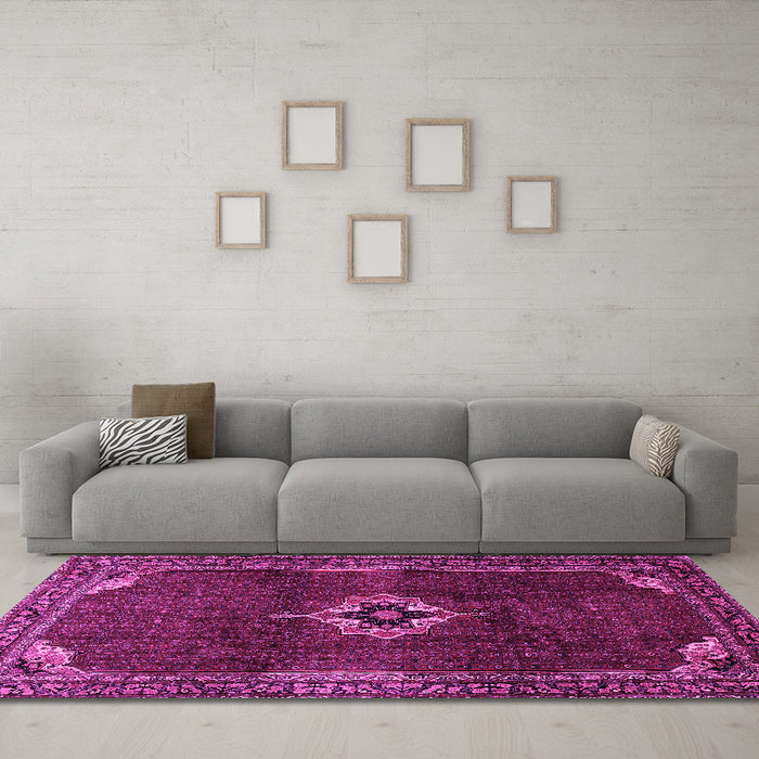 Machine Washable Persian Pink Traditional Rug in a Living Room, wshtr2280pnk
