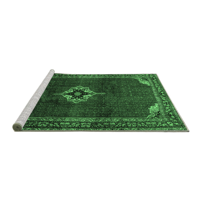 Sideview of Machine Washable Persian Emerald Green Traditional Area Rugs, wshtr2280emgrn