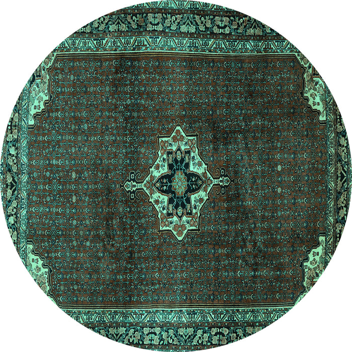 Round Machine Washable Persian Turquoise Traditional Area Rugs, wshtr2280turq