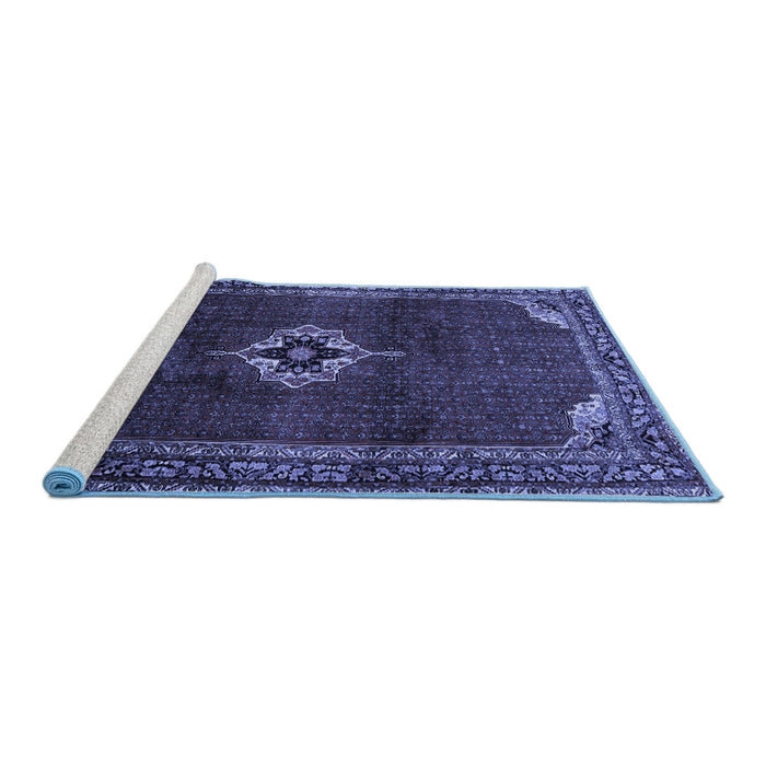 Sideview of Machine Washable Persian Blue Traditional Rug, wshtr2280blu