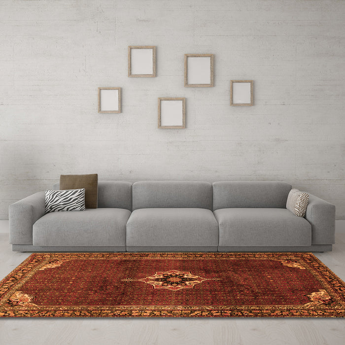 Machine Washable Persian Orange Traditional Area Rugs in a Living Room, wshtr2280org