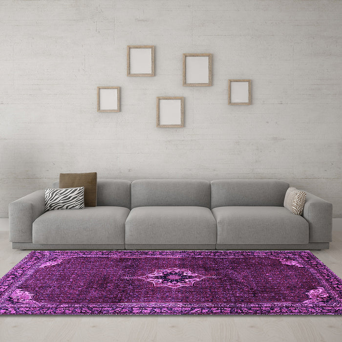 Machine Washable Persian Purple Traditional Area Rugs in a Living Room, wshtr2280pur