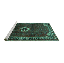 Sideview of Machine Washable Persian Turquoise Traditional Area Rugs, wshtr2280turq