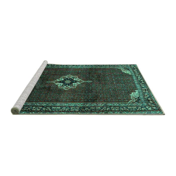 Sideview of Machine Washable Persian Turquoise Traditional Area Rugs, wshtr2280turq