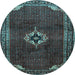 Round Machine Washable Persian Light Blue Traditional Rug, wshtr2280lblu