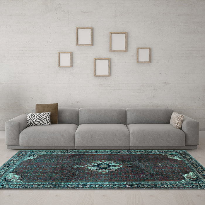 Machine Washable Persian Light Blue Traditional Rug in a Living Room, wshtr2280lblu