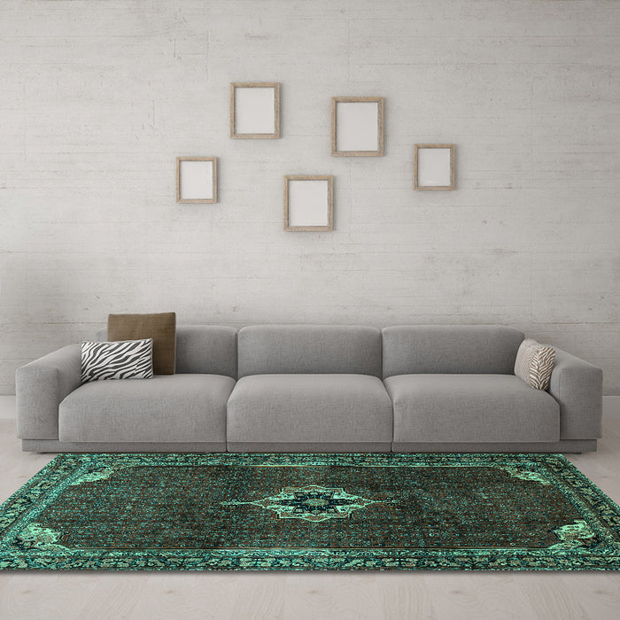 Machine Washable Persian Turquoise Traditional Area Rugs in a Living Room,, wshtr2280turq