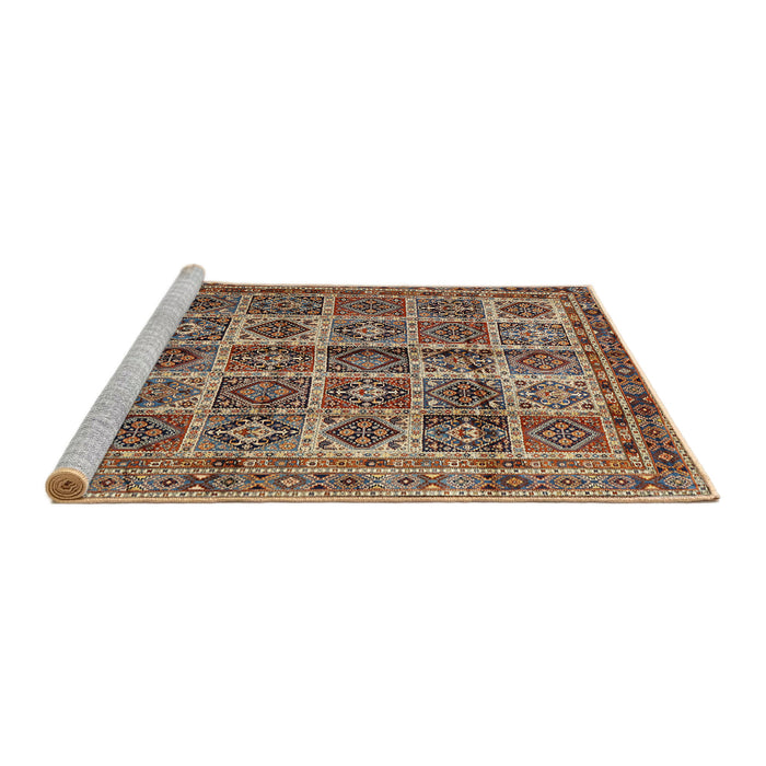 Sideview of Machine Washable Traditional Brown Green Rug, wshtr2281