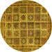 Round Machine Washable Persian Yellow Traditional Rug, wshtr2281yw