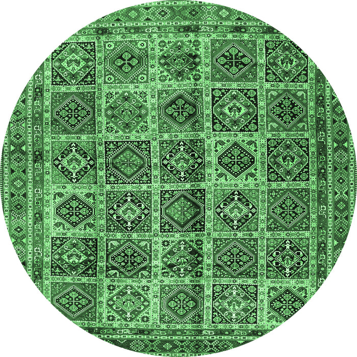 Round Machine Washable Persian Emerald Green Traditional Area Rugs, wshtr2281emgrn