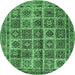 Round Machine Washable Persian Emerald Green Traditional Area Rugs, wshtr2281emgrn