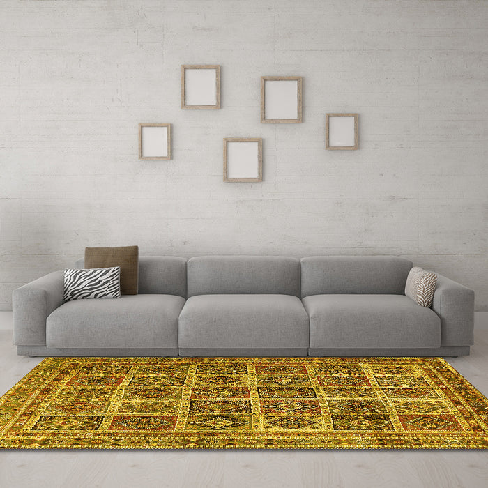 Machine Washable Persian Yellow Traditional Rug in a Living Room, wshtr2281yw