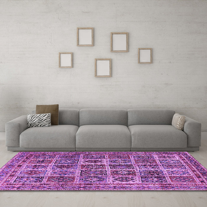 Machine Washable Persian Purple Traditional Area Rugs in a Living Room, wshtr2281pur