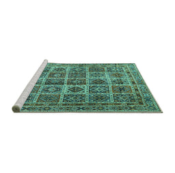 Sideview of Machine Washable Persian Turquoise Traditional Area Rugs, wshtr2281turq