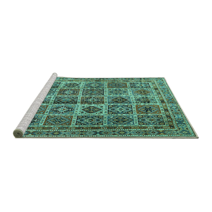 Sideview of Machine Washable Persian Turquoise Traditional Area Rugs, wshtr2281turq