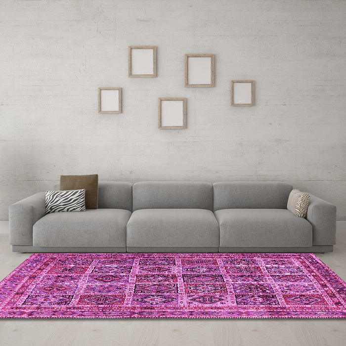 Machine Washable Persian Pink Traditional Rug in a Living Room, wshtr2281pnk