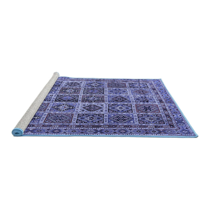 Sideview of Machine Washable Persian Blue Traditional Rug, wshtr2281blu