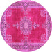 Round Machine Washable Persian Pink Traditional Rug, wshtr2282pnk