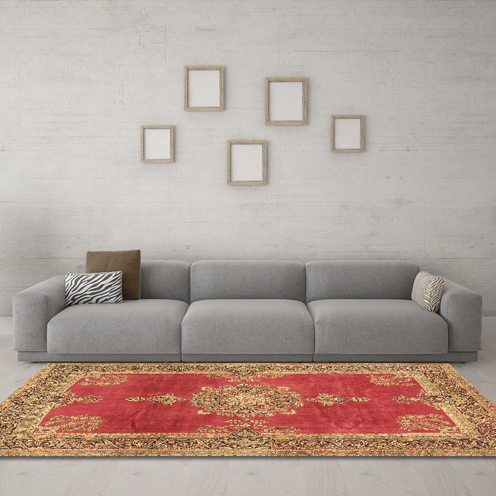 Machine Washable Persian Brown Traditional Rug in a Living Room,, wshtr2282brn