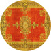 Round Machine Washable Persian Yellow Traditional Rug, wshtr2282yw