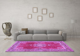 Machine Washable Persian Purple Traditional Area Rugs in a Living Room, wshtr2282pur