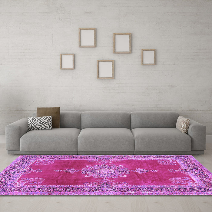 Machine Washable Persian Purple Traditional Area Rugs in a Living Room, wshtr2282pur