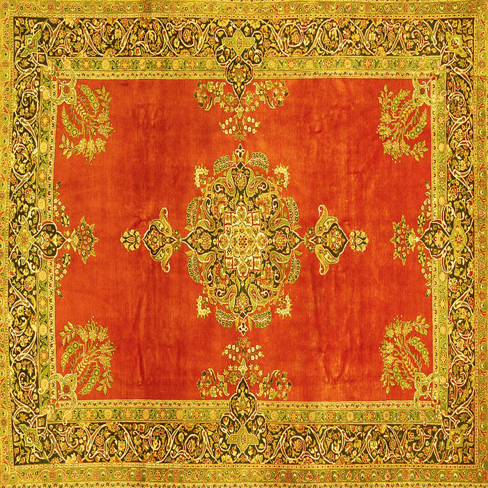 Square Machine Washable Persian Yellow Traditional Rug, wshtr2282yw