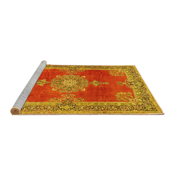 Sideview of Machine Washable Persian Yellow Traditional Rug, wshtr2282yw