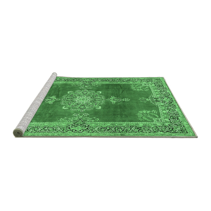 Sideview of Machine Washable Persian Emerald Green Traditional Area Rugs, wshtr2282emgrn
