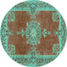 Round Machine Washable Persian Turquoise Traditional Area Rugs, wshtr2282turq