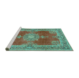 Sideview of Machine Washable Persian Turquoise Traditional Area Rugs, wshtr2282turq