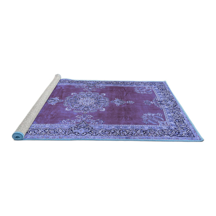 Sideview of Machine Washable Persian Blue Traditional Rug, wshtr2282blu