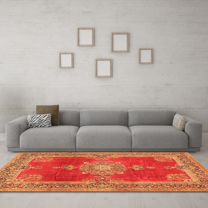 Machine Washable Persian Orange Traditional Area Rugs in a Living Room, wshtr2282org