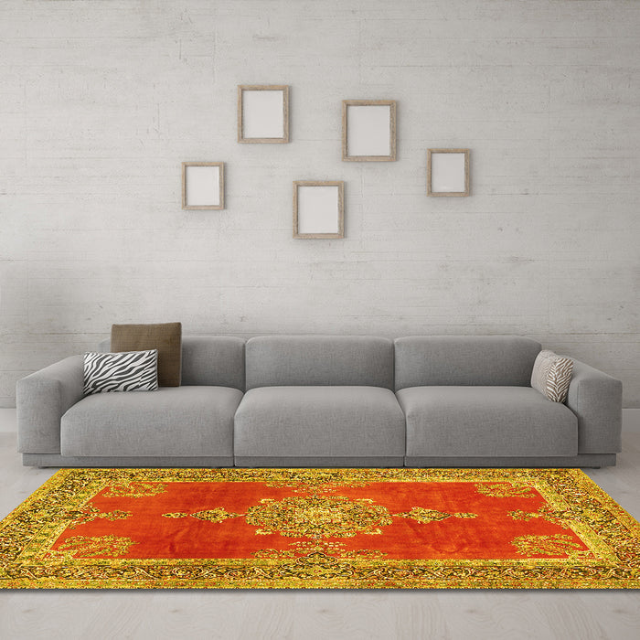 Machine Washable Persian Yellow Traditional Rug in a Living Room, wshtr2282yw