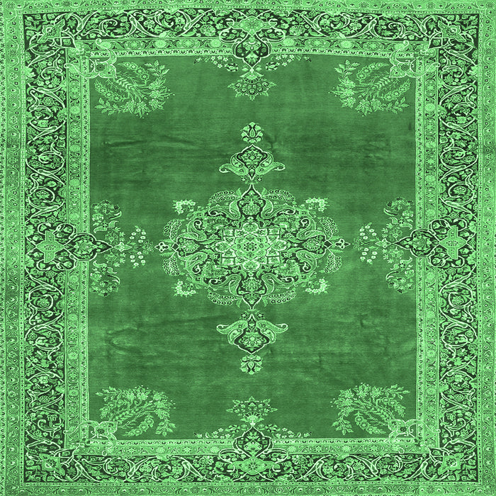 Square Machine Washable Persian Emerald Green Traditional Area Rugs, wshtr2282emgrn