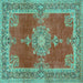 Square Machine Washable Persian Turquoise Traditional Area Rugs, wshtr2282turq