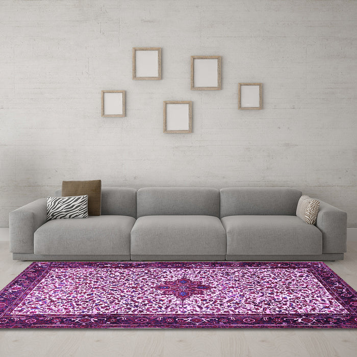 Machine Washable Persian Purple Traditional Area Rugs in a Living Room, wshtr2283pur