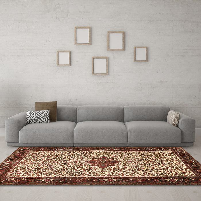 Machine Washable Persian Brown Traditional Rug in a Living Room,, wshtr2283brn