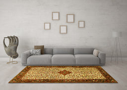 Machine Washable Persian Yellow Traditional Rug in a Living Room, wshtr2283yw