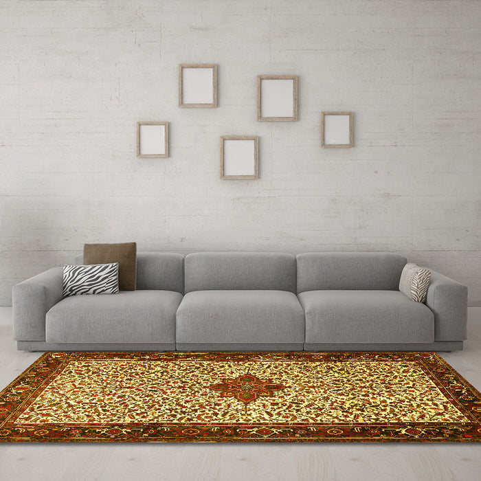 Machine Washable Persian Yellow Traditional Rug in a Living Room, wshtr2283yw